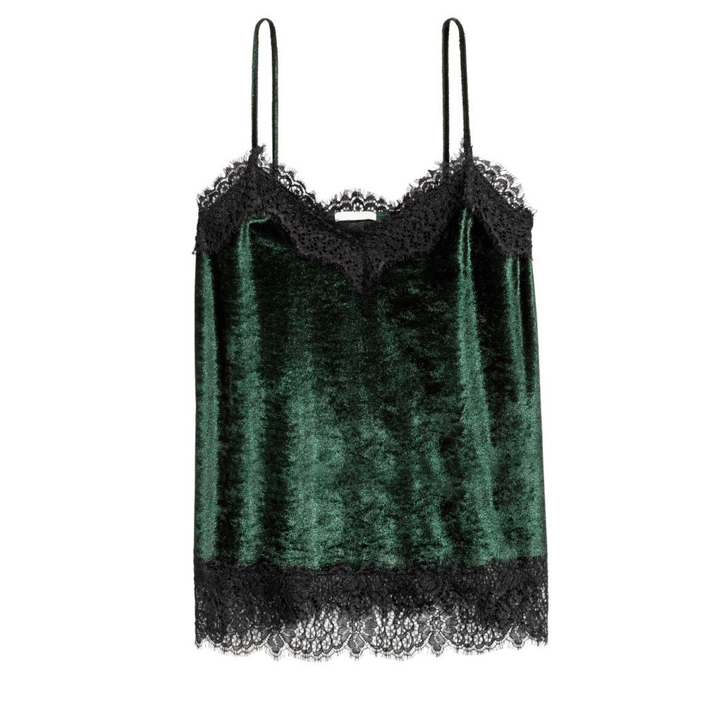 Velvet Tank Top with Lace Trim